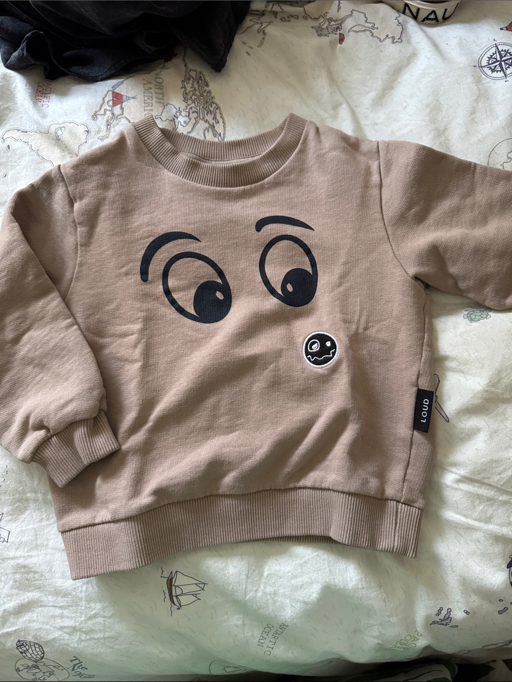 Loudmouth Tan Kids Sweatshirt with Playful Eye Graphic